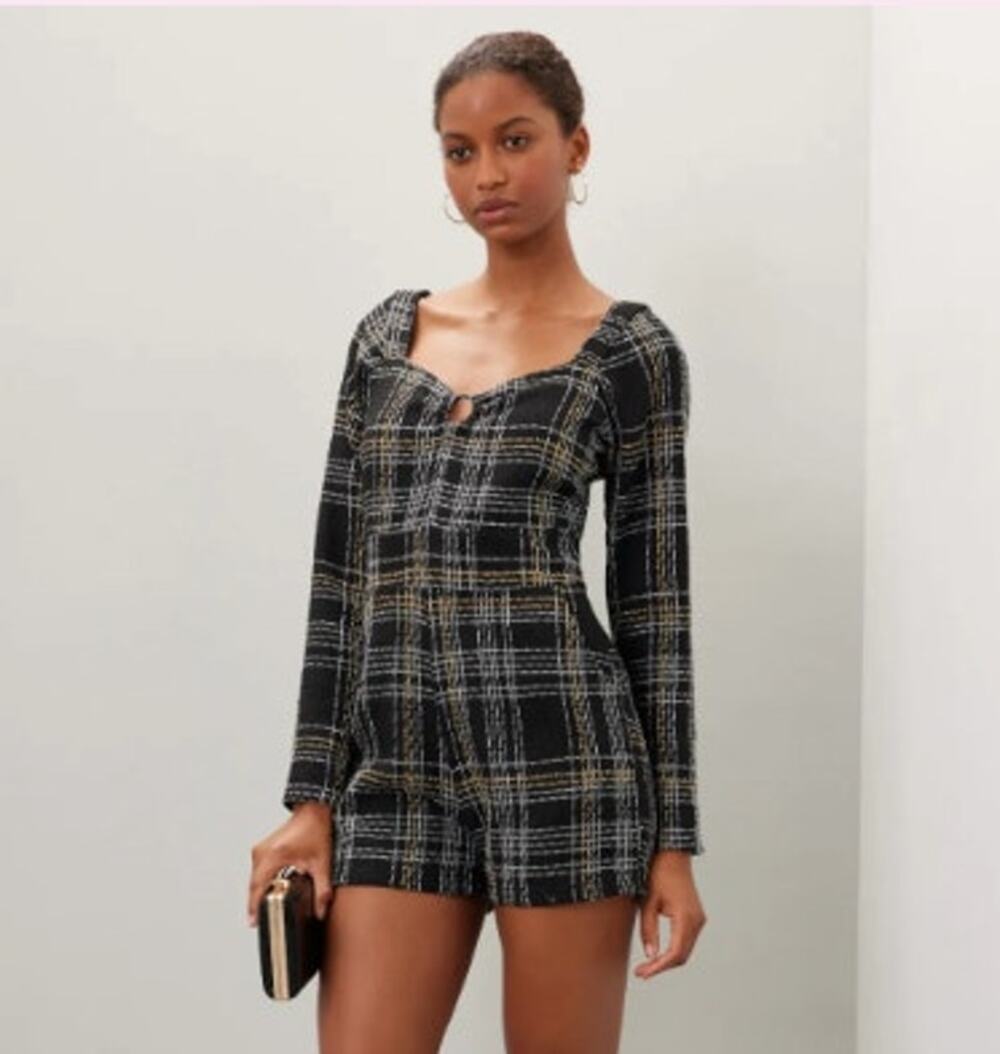 Slate & Willow Black Tweed Long Sleeve Sweetheart Neck Romper Size XS